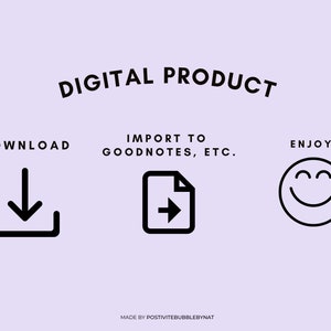 May include: Digital product download instructions. Download the file, import it to Goodnotes or similar apps, and enjoy! Made by PositiviteBubblebynat.