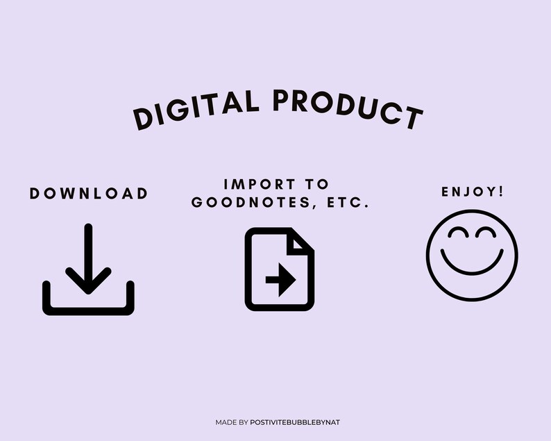 May include: Digital product download instructions. Download the file, import it to Goodnotes or similar apps, and enjoy! Made by PositiviteBubblebynat.