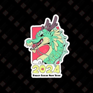 Carte Année du dragon, nouvel an chinois, nouvel an lunaire, zodiaque chinois, autocollant bouteille d'eau, cadeau enveloppe, cadeau personnalisé