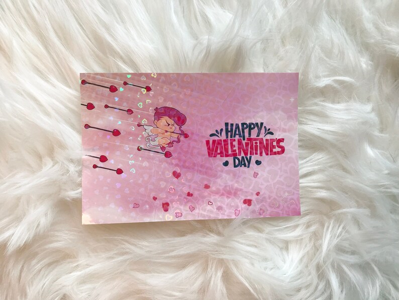 Valentine's day Postcard, valentine gift, you are loved, Valentine's day, Post card, LOVE postcard, hearts illustration, planner cards. Holographic Version