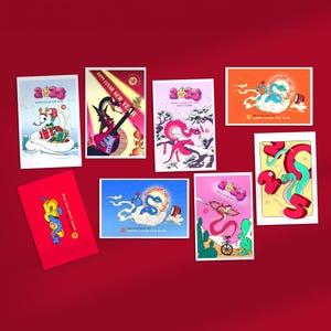 8 Schlange Postkarten. Jahr der Schlange, Chinesisches Neujahrsfest, Chinesisches Sternzeichen, Schlange Horoskopkarte, Frohes Neues Jahr 2025