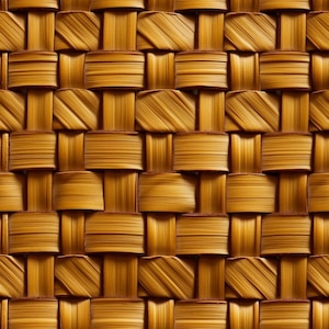 May include: A close-up of a woven basket made from natural materials. The basket is made of thin, brown strips that are woven together in a tight pattern. The basket has a smooth, even surface and a natural, rustic look.