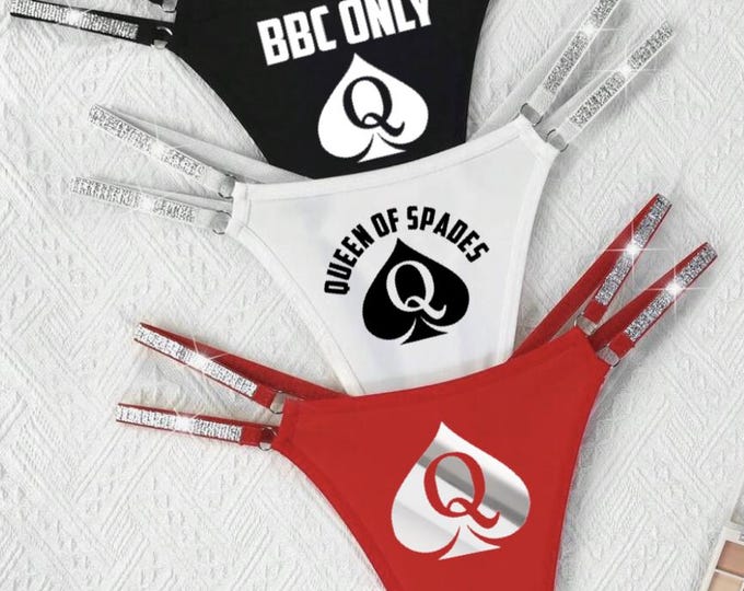3-Pack Strappy Glitter Side Thong with 3 Different Sexy Foil Designs! BBC Only, QOS, Q Inside Spade!