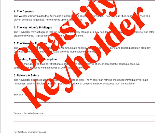 Kinky Fillable PDF Contracts | Chastity Keyholder, Hotwife, Female Led Marriage & Locktober | Couples Agreement | Digital Download