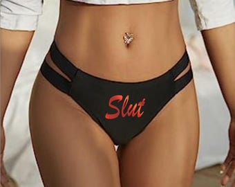 Black Strappy "Slut" Thong (Big C@cks Only!) Same Design, New Colors!