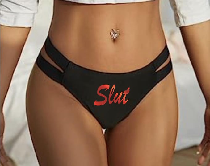 Black Strappy "Slut" Thong (Big C@cks Only!) Same Design, New Colors!