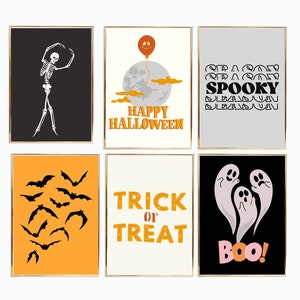 Set of 6 Halloween Digital Wall Art | Printable Halloween Room Decor Arts