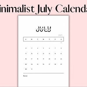 Printable Minimalist July 2023 Calendar, Aesthetic Wall Calendar A4 Size, Digital Calendar