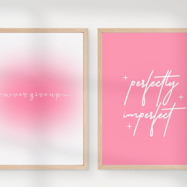 Set of 2 Pink Posters, Aesthetic Pink Room Decor, Motivational Quote Print, Positive Trendy Wall Art Digital PDF