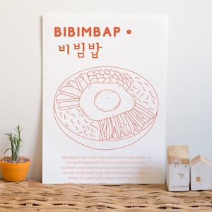 Korean Food Bibimbap Printable Poster, Korean Kawaii Kpop Art, Kitchen Kafe Decor, South Korean Food Art