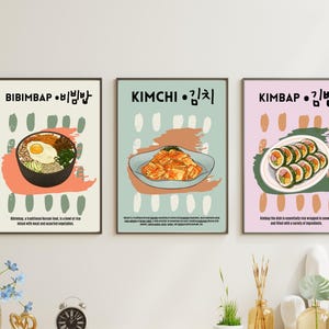 Set of 3 Korean Food Art Printable Seoul South Korea Kpop Kawaii Retro Poster Digital Korean Aesthetic Instant Download Minimalist Abstract