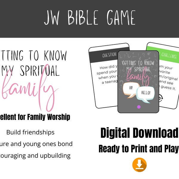 JW Family Worship Games, Printable Games for JW, Bible Games JW, Games for Family Worship, Getting to Know My Spiritual Family Card Game