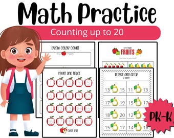 Counting 1 to 20 Activity Worksheets for Preschool Kindergarten, Number Tracing Worksheets, Printable Kindergarten Worksheets, Math Book