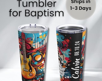 JW Baptism Gift for Brothers, JW Music Guitar Theme Baptism Tumbler Coffee Mug, Mountain Tumbler, Northern Lights, Baptized Brother, JW Gift
