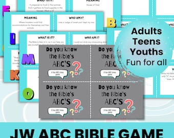 Ideas de juegos de adoración familiar para Testigos de Jehová, Trivia bíblica del abecedario para Testigos de Jehová, Juegos imprimibles para Testigos de Jehová, Juegos bíblicos para Testigos de Jehová, Juegos para la adoración familiar, Juego de cartas bíblico