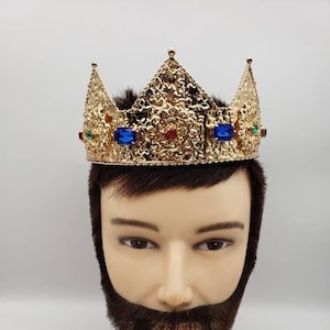 Unisex Gold Color Jeweled Crown | Adjustable Medieval King Queen Prince Princess Renaissance
