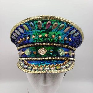 Blue Green Jeweled Police Hat | Music Festival Concert
