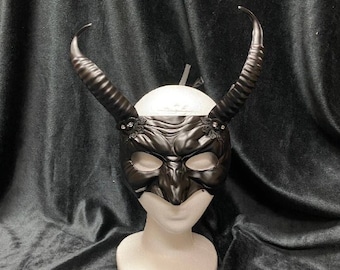 Black Long-Horned Devil Mask | Half Mask Halloween Masquerade