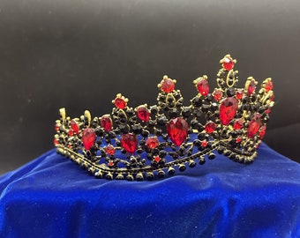 Vintage Red and Gold Jeweled Tiara Crown Bridal Red Tiara, Luxury Bridal Gold Crown, Prom, Crystal  main image 3