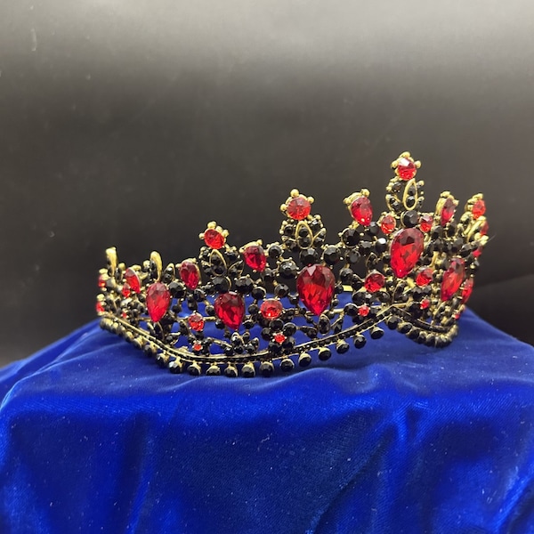 Red Rhinestone & Antique Gold Tiara | Medieval Renaissance Wedding Queen Princess Cosplay Bridal Royal Sweet 16 Prom Pageant