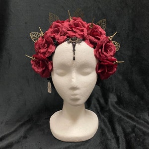 Raven Rose Headband | Red or Black | Day of the Dead Elven Forest Fairy Witch Mystical Renaissance Vampire Gothic Halloween