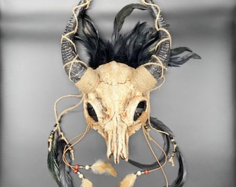 Maschera teschio cornuto demone ancestrale / Rosso Argento Oro Rame Osso Nero / Wendigo Sciamano Stregone Halloween