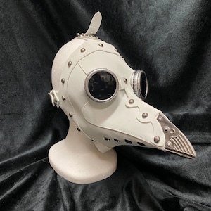 White Pleather Plague Doctor Mask | Goggles and Studs | Steampunk Medieval Renaissance Cosplay Fantasy