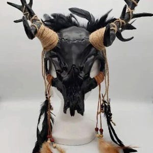 Forest Deer Skull Mask With Antlers | Gold Silver Copper Black Forest Moss | Wendigo Shaman Witch Doctor Halloween Fairy Fae image 1