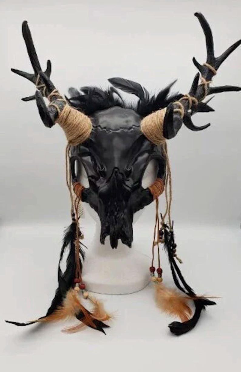 Forest Deer Skull Mask With Antlers | Gold Silver Copper Black Forest Moss | Wendigo Shaman Witch Doctor Halloween Fairy Fae image 1