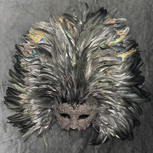 EXTRA LARGE | Feathered Venetian Mardi Gras Masquerade Mask | Black Purple Gold Green Blue Red