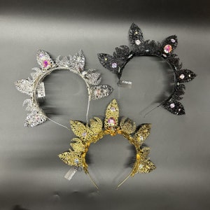 Filigree Floral Tiara with Rhinestones | Silver Gold Black | Crown Fairy Fae Party Woodland Renaissance Angel