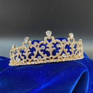 Heart Shaped Gold Rhinestone Tiara | Princess Crown Queen Sweet 16 Prom Pageant Wedding Bridal Birthday Renaissance Medieval