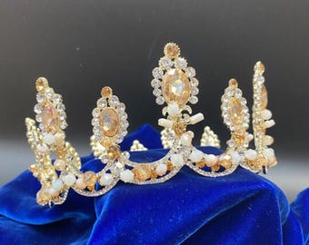 Topaz Rhinestone Crown | Princess Queen Royal Prom Pageant Renaissance Bridal Wedding Tiara