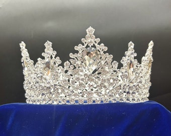 Pointed Silver Rhinestone Tiara | Queen Princess Crown Royal Wedding Bridal Renaissance Medieval Fantasy Cosplay Sweet 16 Prom