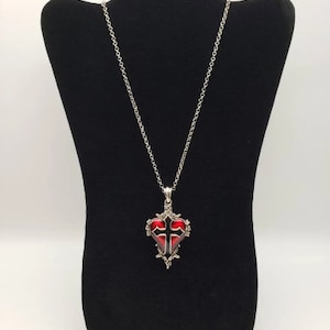 Vampire Heart Necklace | Red Heart Black Cross Silver Chain | Victorian Mourning Gothic Halloween Horror