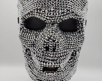 Silber Strass Schädel-Maske | Volles Gesicht | Musik Festival Halloween Maskerade Karneval