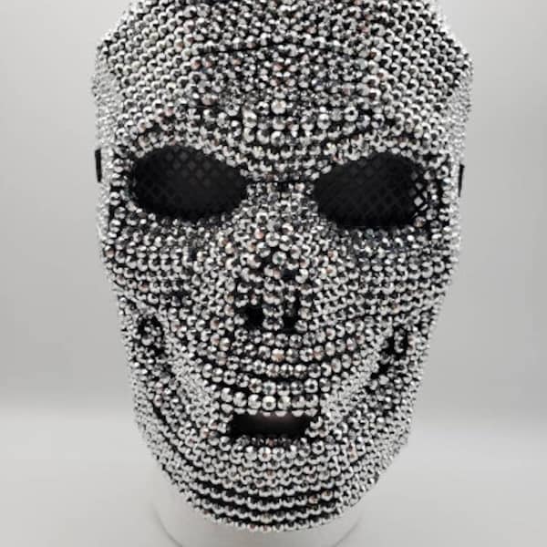 Silver Rhinestone Skull Mask | Full Face | Music Festival Halloween Masquerade Mardi Gras