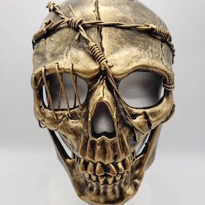 Full Face Skeleton Mask | Gold Silver Black | Masquerade Steampunk Gothic Horror Barbed Wire