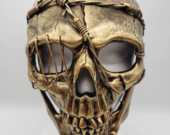 Vollgesicht Skelett Maske | Gold Silber Schwarz | Maskerade Steampunk Gothic Horror Stacheldraht