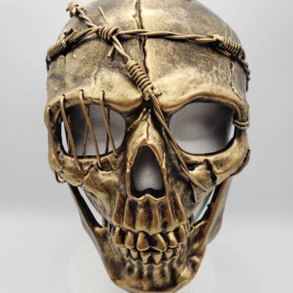 Full Face Skeleton Mask | Gold Silver Black | Masquerade Steampunk Gothic Horror Barbed Wire