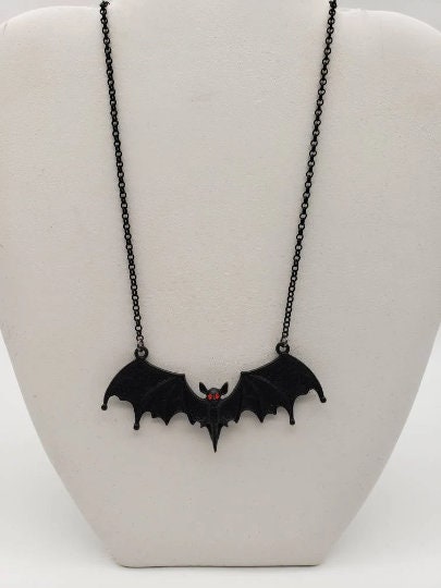 Bat Necklace | Red Eyes | Halloween Gothic Vampire Kitschy Pendant - Etsy