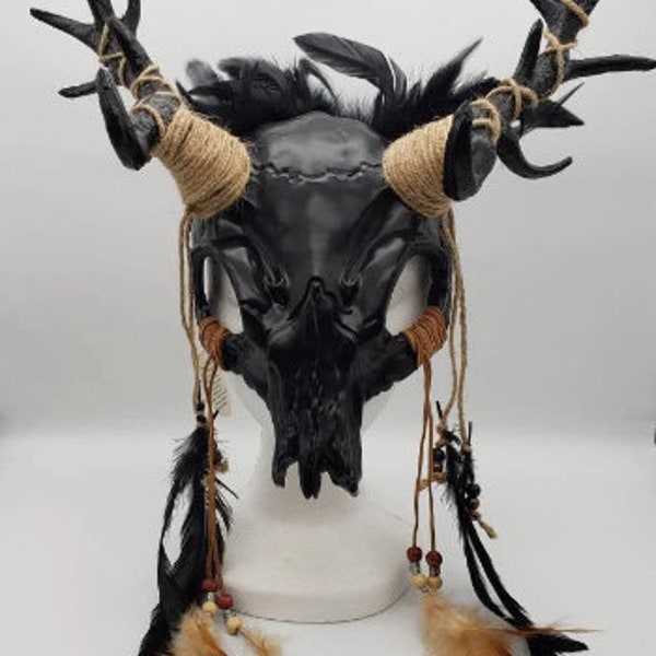 Forest Deer Skull Mask With Antlers | Gold Silver Copper Black Forest Moss | Wendigo Shaman Witch Doctor Halloween Fairy Fae