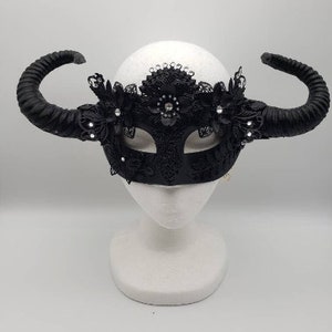 Horned Black Lace Mask | Mardi Gras Masquerade Devil