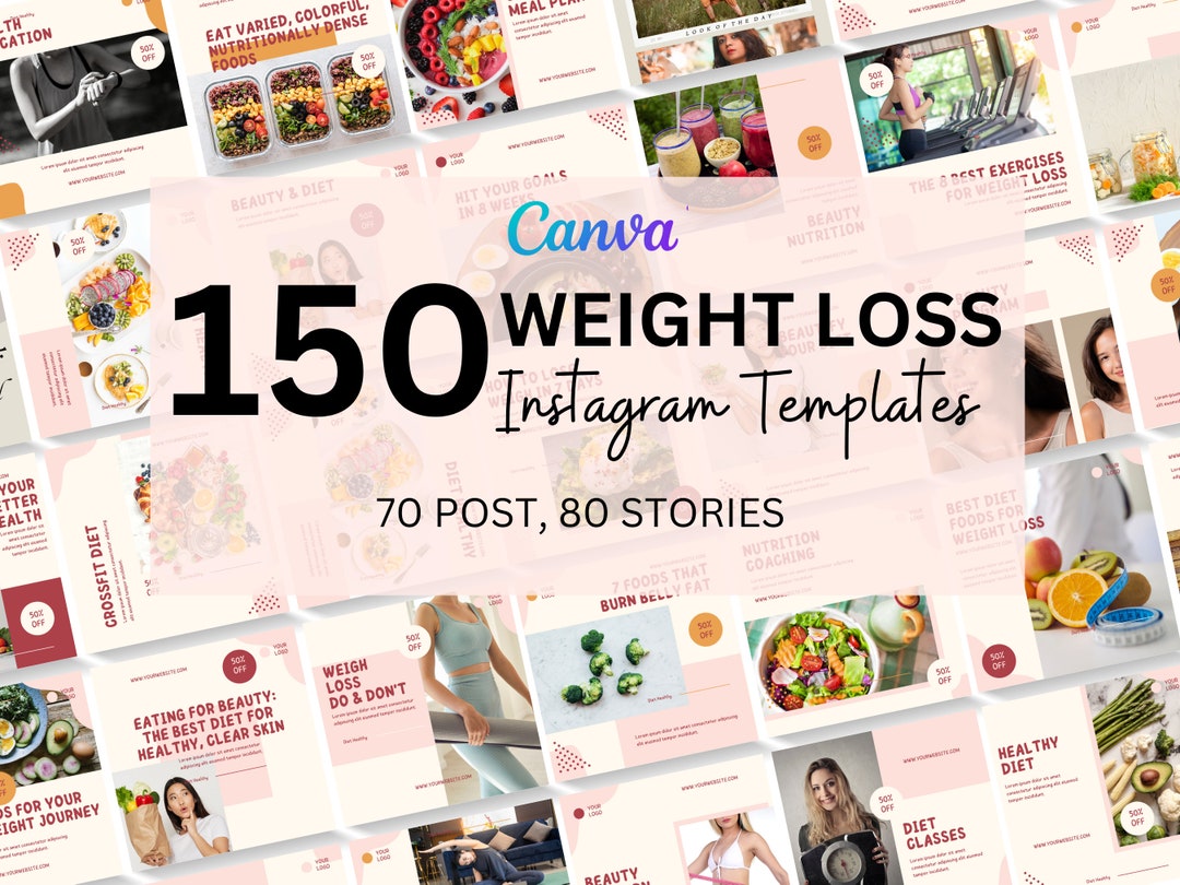 150 Weight Loss & Beauty Editable Canva Template Instagram Templates ...