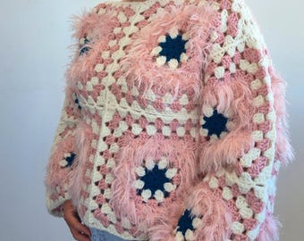 Crochet Sweater Pattern & Video Tutorial, Granny Square Pullover PDF, Fluffy Textured Top