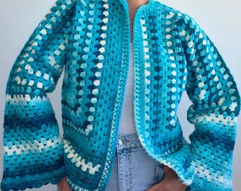 Boho Granny Square Crochet Cardigan Pattern PDF, Hexagon Sweater Video Tutorial, S–XL