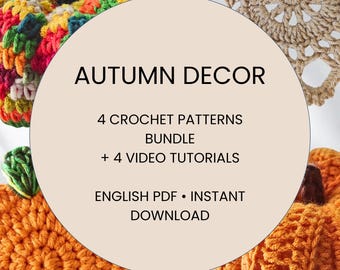 Autumn Decor Crochet Patterns Bundle, 4 Pattern PDF E-Book, Pumpkin and Coaster Set