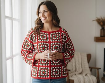 Cozy Hygge Granny Square Sweater Crochet Pattern & Video Tutorial, Easy Jumper for Women, xs-2xl