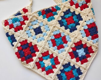 Crochet Granny Square Bandana Pattern PDF & Video Tutorial, Easy Head Scarf, Digital Download