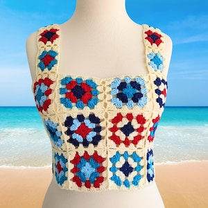 Granny Square Crochet Crop Top Pattern – Retro Boho PDF Tutorial – Summer Festival Top Digital Download Sizes – S-2XL